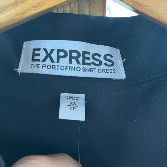 Express The Portofino Shirt Dress Black Faux Quilted Leather Accent Size XS. NEW - Picture 7 of 9